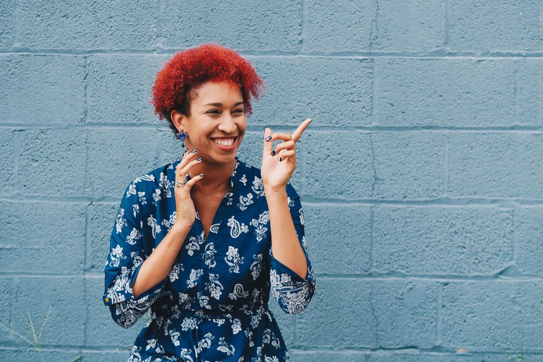woman pointing forward